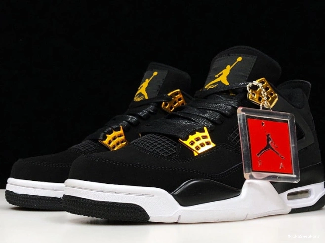 MaikeSneakers Royalty Jordan 4 Black Gold-White Air Metallic 308497-032 0818